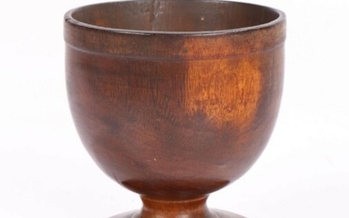 19th Century laburnum treen salt, the dumpy bowl with collar above a stem and circular foot, 7.5cm