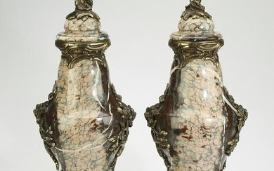 (2) 19th c. French bronze mounted marble cassolettes