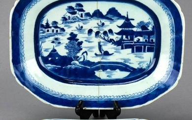 2 Chinese Blue & White Canton Porcelain Platters