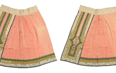 2 Chinese Silk Embroidered Skirts, 19th Century