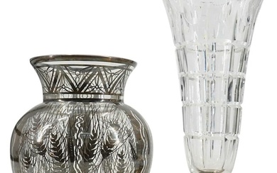 (2 Pc) Antique Silver And Glass Vases