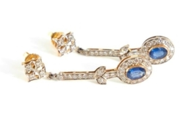 Pair sapphire and diamond earrings (2pcs)