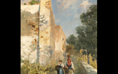 Carlo Brancaccio ( Napoli 1861 - 1920 ) , "Paesaggio vesuviano" olio su tavola (cm 44x30) Firmato e locato Napoli in basso a sinistra Al retro: timbro e cartiglio...