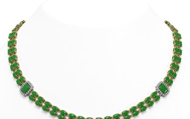 27.5 ctw Jade & Diamond Necklace 14K Yellow Gold