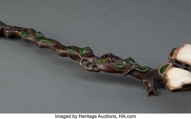 28030: A Chinese Bronze and White Jade Ruyi Scepter wit