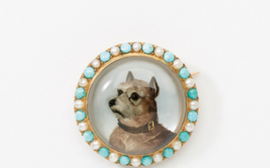 A 14 carat gold, rock crystal, turquoise and pearl intaglio brooch
