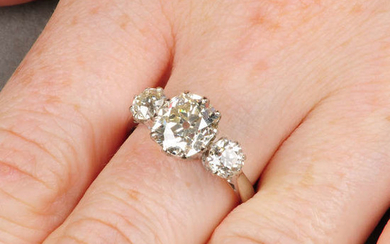 An 18ct gold cushion-shape diamond ring, with old-cut diamond sides.