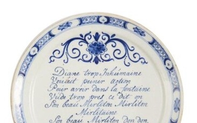 30-Delft: an earthenware plate with blue decoration of a satirical...