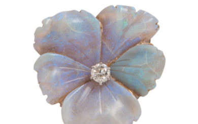 Antique 18kt Gold, Carved Opal Pansy, and Diamond Brooch, Tiffany & Co.