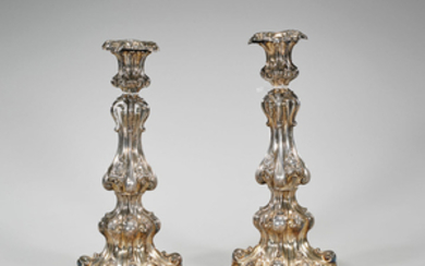 Pair Antique Continental Repousse Silver Candlesticks