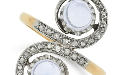 ANTIQUE MOONSTONE AND DIAMOND TOI ET MOI RING set with