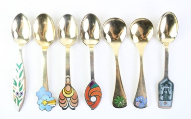 Anton Michelsen Series Of Sterling Silver And Enamelled Christmas Spoons