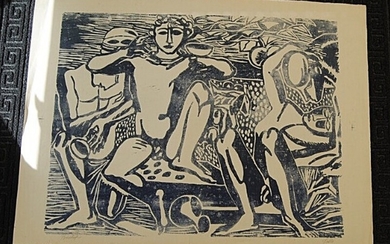 Axel Salto: Symposium. Signed Axel Salto, artist proof. Linocut on paper. 52×73 cm.