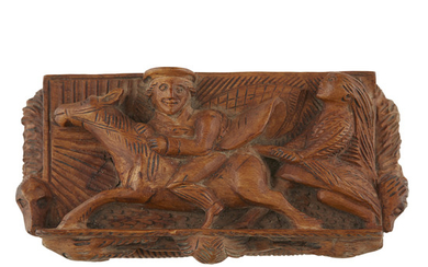 CARVED 'BLINDMAN' TABLE SNUFF BOX 19TH CENTURY depicting Tam...