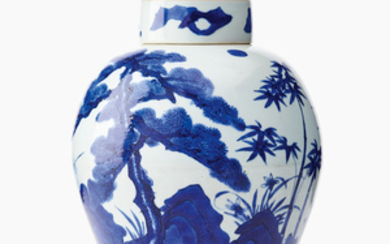 A Chinese blue and white ‘Three Friends of Winter’ jar and cover