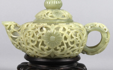 Chinese Jade Teapot, Floral Scrolls