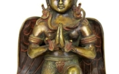 An early to mid 20th Century Nepalese figure of the human incarnation of Garuda with wings and snakes, H. 24cm.