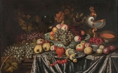 Edwaert Collier Breda, 1642 - Londres, 1708 Nautile et fruits dans des plats en porcelaine de Chine sur un entablement