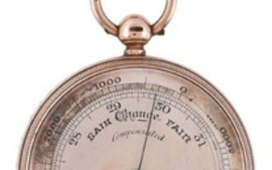 An Edwardian 15ct gold cased aneroid pocket barometer