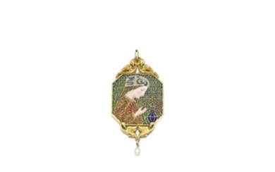 Enamel, pearl and diamond pendant, attributed to Masriera, early 20th century