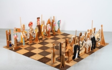 BAJ ENRICO (1924 - 2003) Il gioco degli scacchi. . 1988. Legno. Cm 272,00 x...