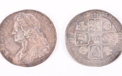 GEORGE II, 1727-60. CROWN, 1736. NONO Obv: Young laureate and draped bust left. Rev: Crowned cruciform shields, roses and...