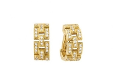 Pair of Gold and Diamond 'Panther' Hoop Earrings, Cartier