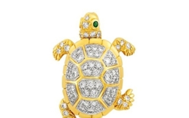 Gold, Platinum and Diamond Turtle Pendant-Pin