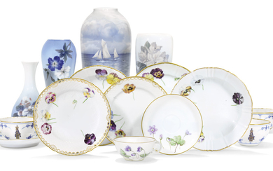 Grand Duchess Olga (1882-1960), Five porcelain plates and a cup and saucer, all handpainted
