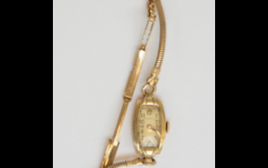 HAMILTON Orologio da polso da donna in metallo dorato, movimento con carica manuale (mm 23x14 circa) (difetti)