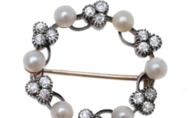 A late Victorian diamond and pearl hoop brooch