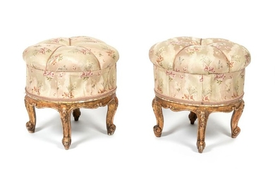 A Pair of Louis XV Style Giltwood Tabourets
