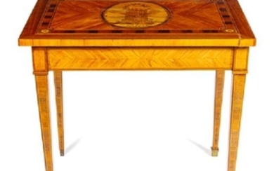 A Louis XVI Style Marquetry Table Height 29 x width 32
