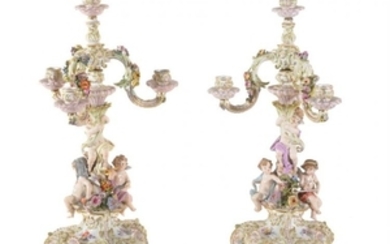 A pair of Meissen four light candelabra