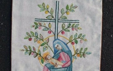 Older Church Banner of Mary w/Child + Embroidered +