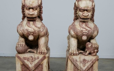 Pr., Large Carved Chinese Guardian Lions