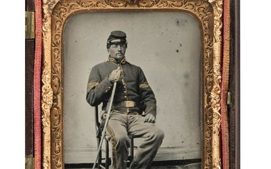 Sixth Plate Ambrotype of a Union Cavalry Trooper Armed