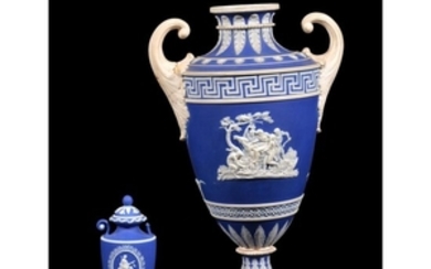 A Turner blue-dip jasper two-handled urn