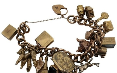 Vintage Rose and Yellow Gold Padlock Charm Bracelet