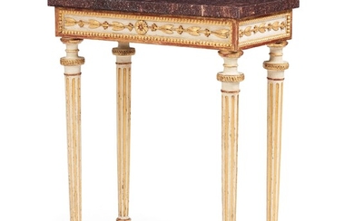 A late Gustavian console table in the manner of P Ljung, late 18th century. Stone top in porphyry.