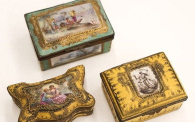 3pc Antique Sevres Ornate Small Porcelain Boxes
