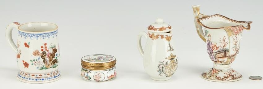 4 Chinese Export Porcelain Items incl. Snuff or Paste