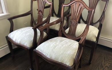 4 Sheraton Shield Back Carved Arm Chairs