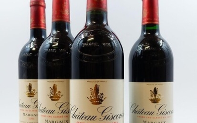 4 bouteilles 1 bt : CHÂTEAU GISCOURS 1993 3è GC Margaux (étiquette fanée)