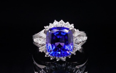 4.40ct Tanzanite, 0.50ctw Diamond and Platinum Ring