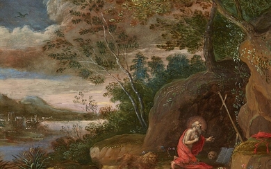 Flemish School 17th century - Landscape with Saint Jerome