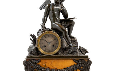 A Louis Philippe Bronze and Marble Figural Mantel Clock