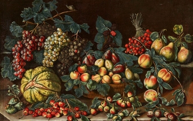 Agostino Verrocchi - Still Life with Grapes, Honeydew Melon, Peaches, Plums, Tree Strawberries, and Strawberries