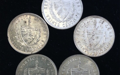 5 count Uncirculated Silver 1949 Cuba 20 Centavos