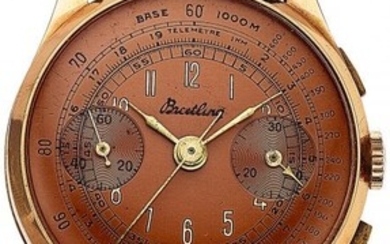 54030: Breitling 18k Rose Gold Flat Pusher Chronograph